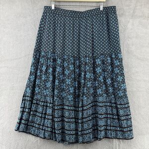 Sag Harbor Skirt 1X Brown Turquoise Tiered Midi A-Line PullOn‎ Elastic Waist